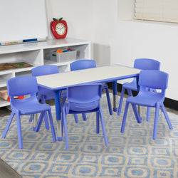 Emmy 23.625''W x 47.25''L Rectangular Plastic Height Adjustable Activity Table Set with 6 Chairs