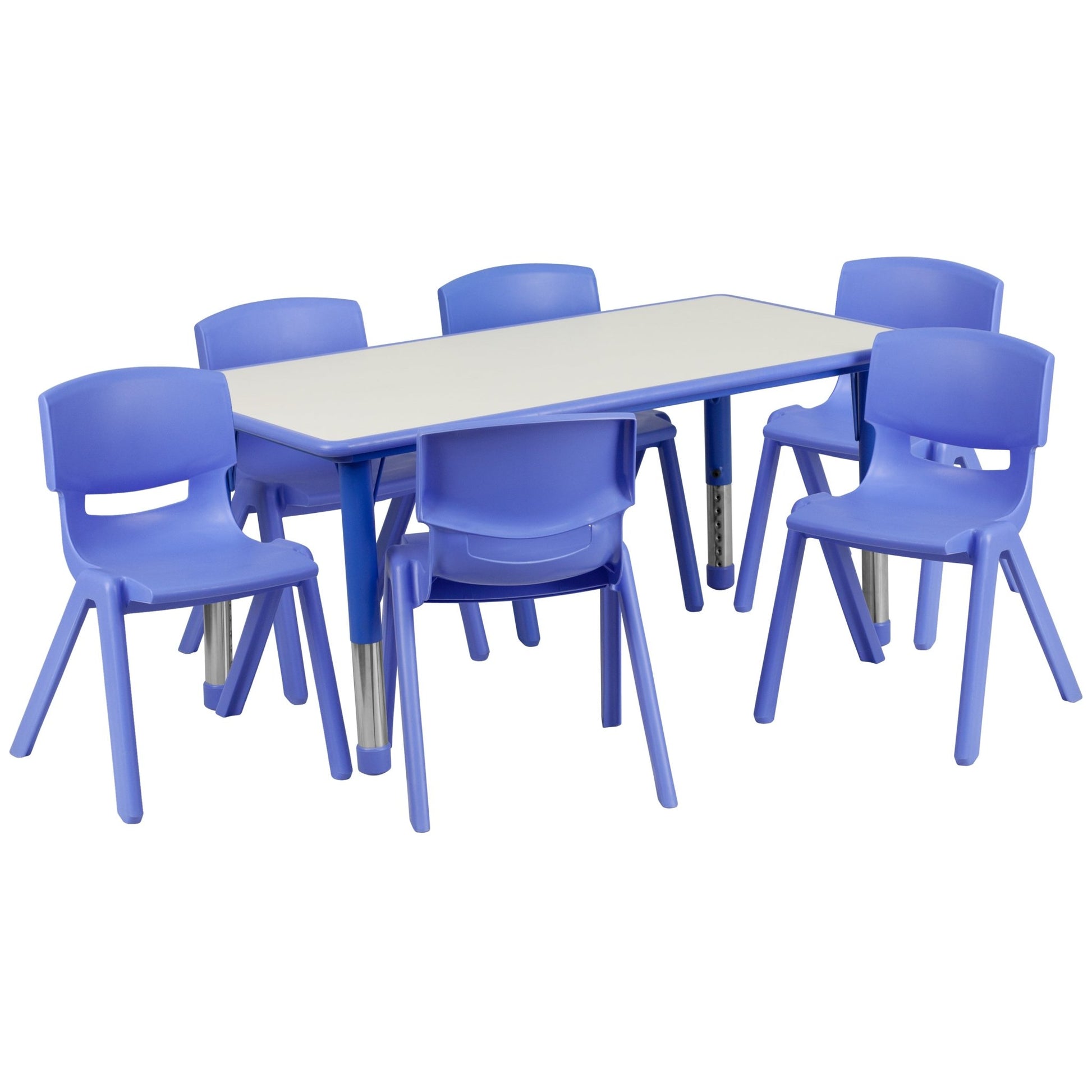 Emmy 23.625''W x 47.25''L Rectangular Plastic Height Adjustable Activity Table Set with 6 Chairs - SchoolOutlet