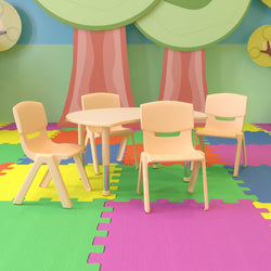 Emmy 25.125"W x 35.5"L Crescent Natural Plastic Height Adjustable Activity Table Set with 4 Chairs