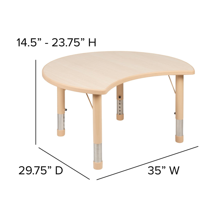 Wren 25.125"W x 35.5"L Crescent Natural Plastic Height Adjustable Activity Table - SchoolOutlet