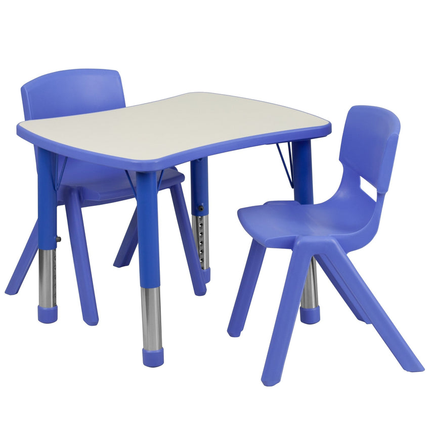 Emmy 21.875''W x 26.625''L Rectangular Plastic Height Adjustable Activity Table Set with 2 Chairs - SchoolOutlet