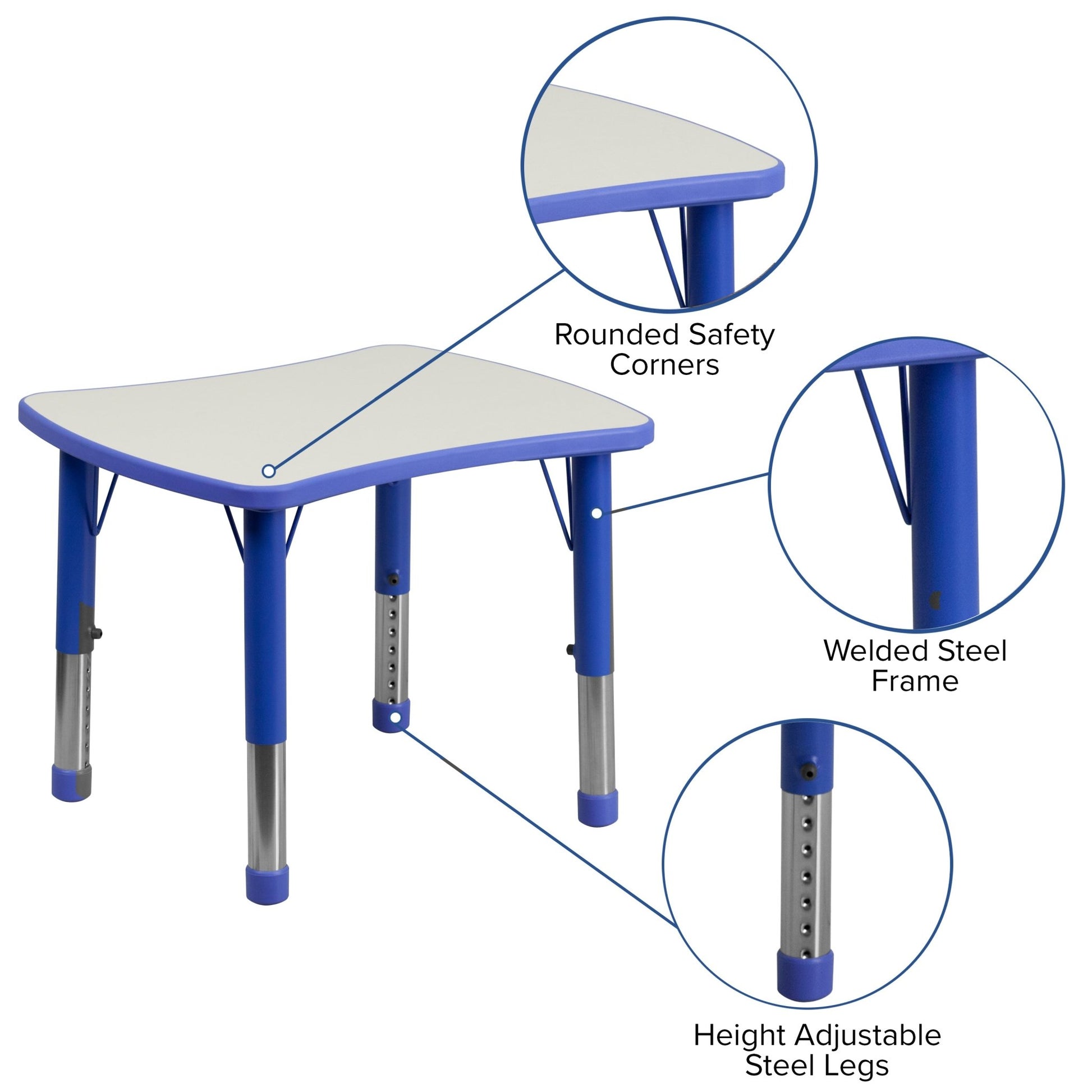 Wren 21.875''W x 26.625''L Rectangular Plastic Height Adjustable Activity Table with Grey Top - SchoolOutlet