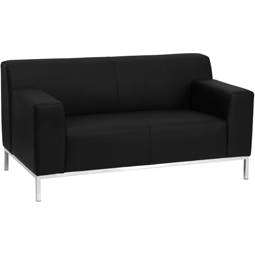 Flash Furniture HERCULES Definity Series Contemporary Black Leather Love Seat with Stainless Steel Frame(FLA-ZB-DEFNTY-8009-LS-BK-GG) - SchoolOutlet