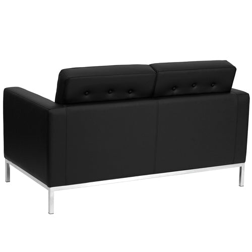Flash Furniture HERCULES Lacey Series Contemporary Black Leather Love Seat with Stainless Steel Frame(FLA-ZB-LACEY-831-2-LS-BK-GG) - SchoolOutlet