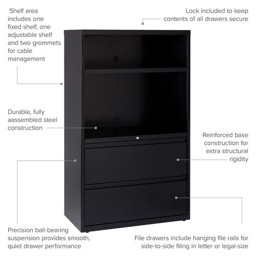 Hirsh 36 inch Wide 2 Drawer Metal Lateral Combo File Cabinet for Home and Office, Holds Letter, Legal and A4 Hanging Folders - SchoolOutlet