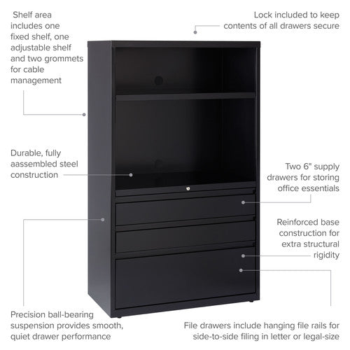 Hirsh 36 Inch Wide 3 Drawer Box-Box-File Metal Lateral Combo File Cabinet for Home and Office, Holds Letter, Legal and A4 Hanging Folders - SchoolOutlet