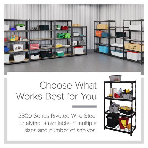 Iron Horse 2300 Riveted Steel Wire Deck Shelving 4-Shelf Unit, 18"D x 36"W x 60"H - SchoolOutlet