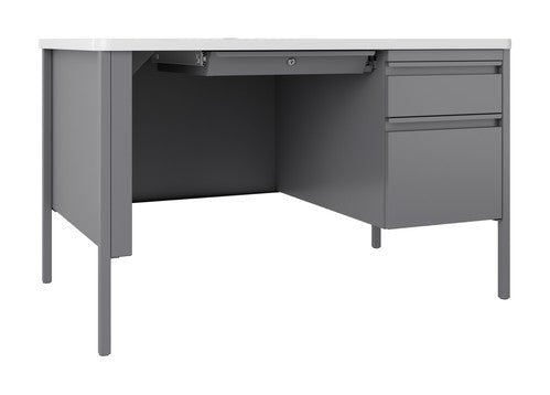 Hirsh 30"D x 48"W Right Hand Single Pedestal File Office Desk with Rounded Corner T-Mold Top for Schools - SchoolOutlet