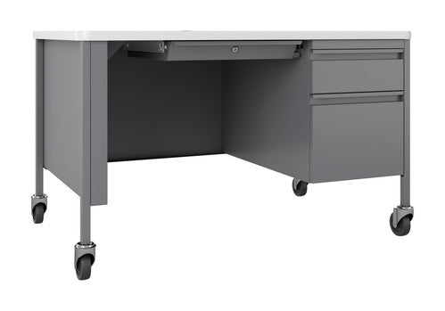 Hirsh 30"D x 48"W Mobile Right Hand Single Pedestal Desk with Rounded Corner T-Mold Top for Schools - SchoolOutlet