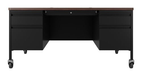 Hirsh 30"D x 60"W Mobile Double Pedestal File Desk with Rounded Corner T-Mold Top for Schools - SchoolOutlet