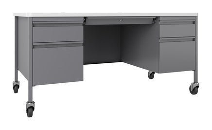Hirsh 30"D x 60"W Mobile Double Pedestal File Desk with Rounded Corner T-Mold Top for Schools - SchoolOutlet