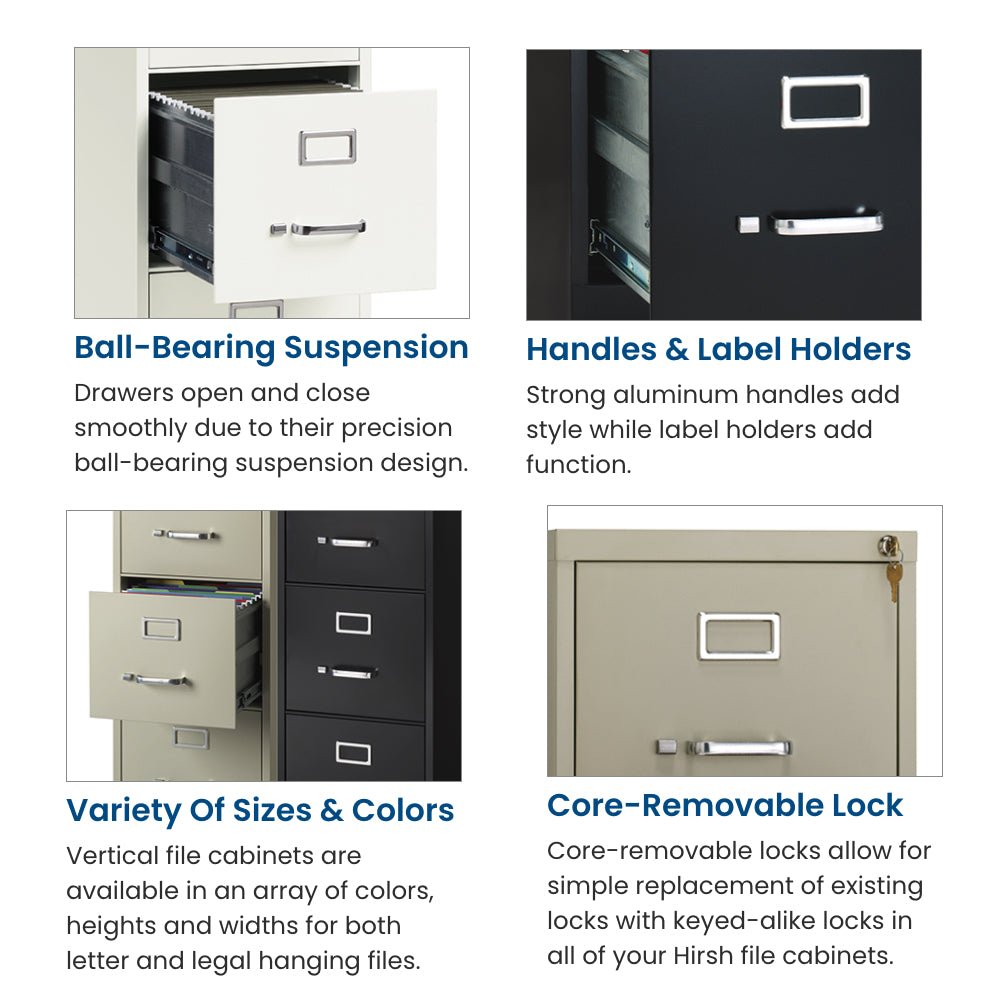 Hirsh 26.5" Deep 2 Drawer Letter Width Vertical File Cabinet, Commercial Grade - SchoolOutlet