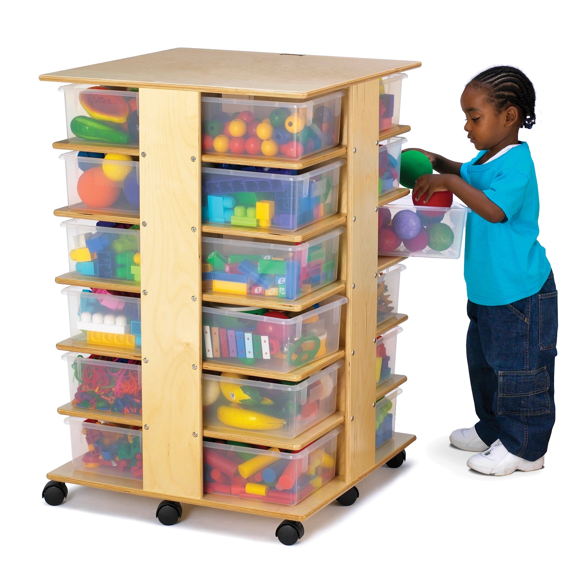Jonti-Craft Mobile Cubby Storage Tower - 24 Cubbies with Clear Tubs (Jonti-Craft JON-03640JC) - SchoolOutlet