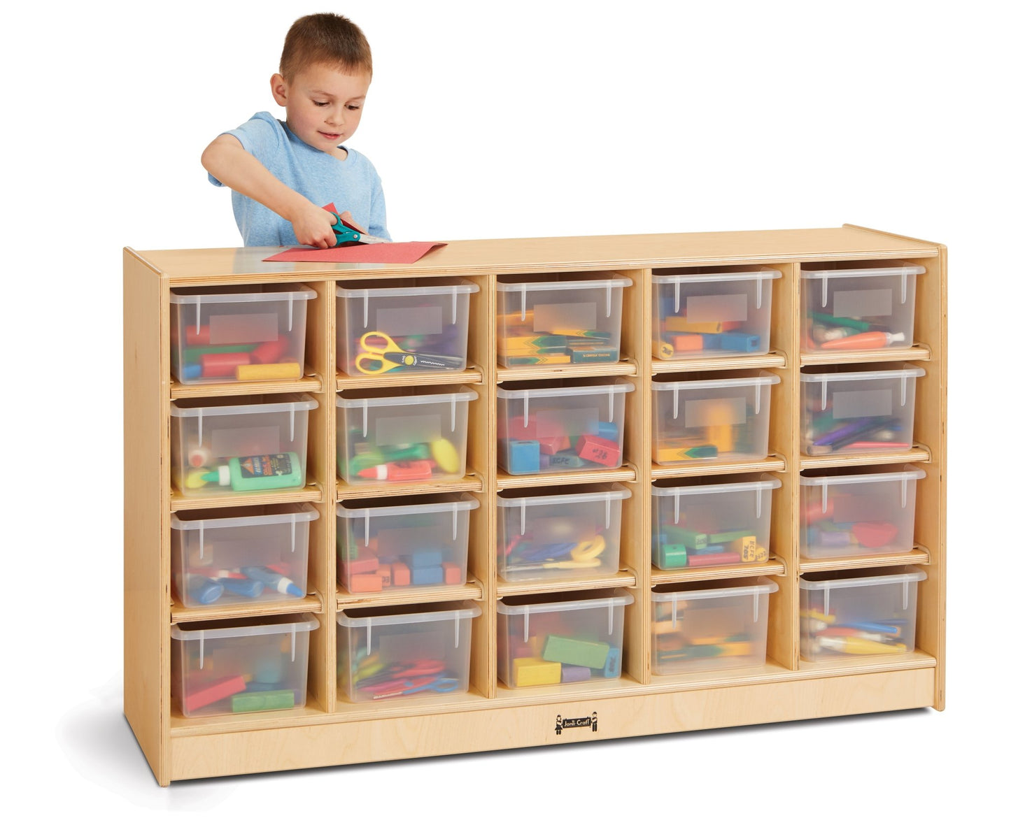 Jonti-craft Baltic Birch 20-Cubby Mobile Storage Unit with Clear Trays (Jonti-Craft JON-04210JC) - SchoolOutlet