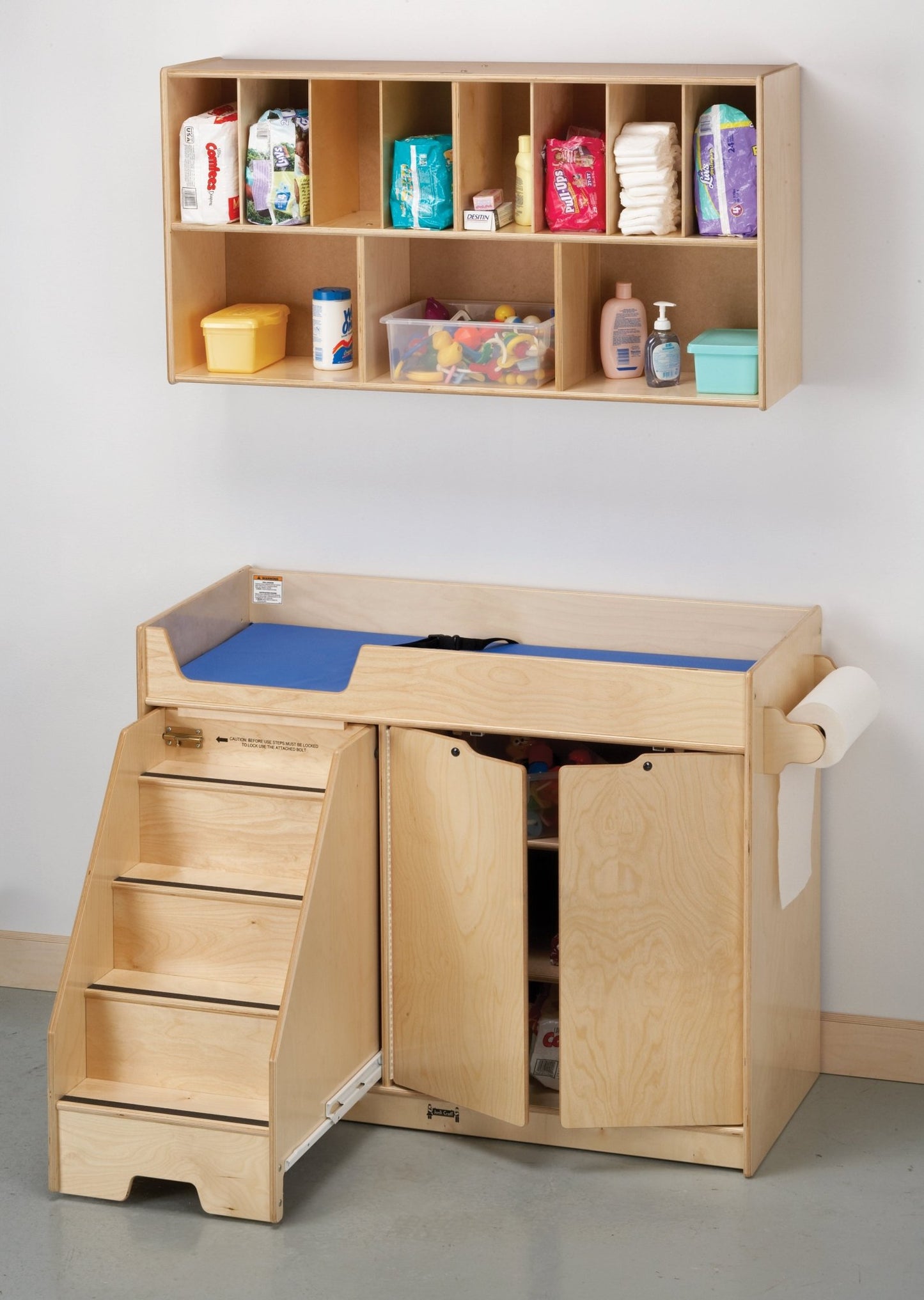 Wood Changing Table with Stairs & Diaper Organizer - Play with a Purpose