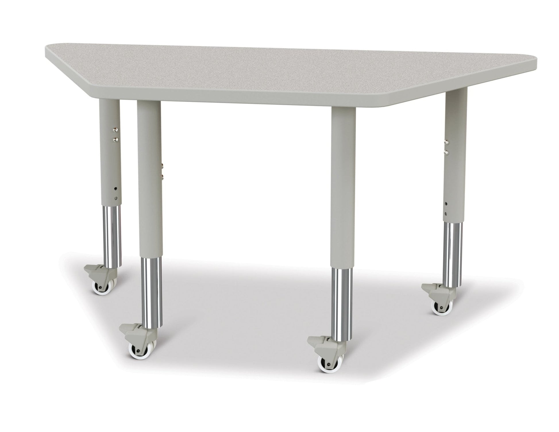 Jonti-Craft Trapezoid Rainbow Accents Activity Table with Heavy Duty Laminate Top (24" x 48") Mobile Height Adjustable Legs (20"- 31") - SchoolOutlet
