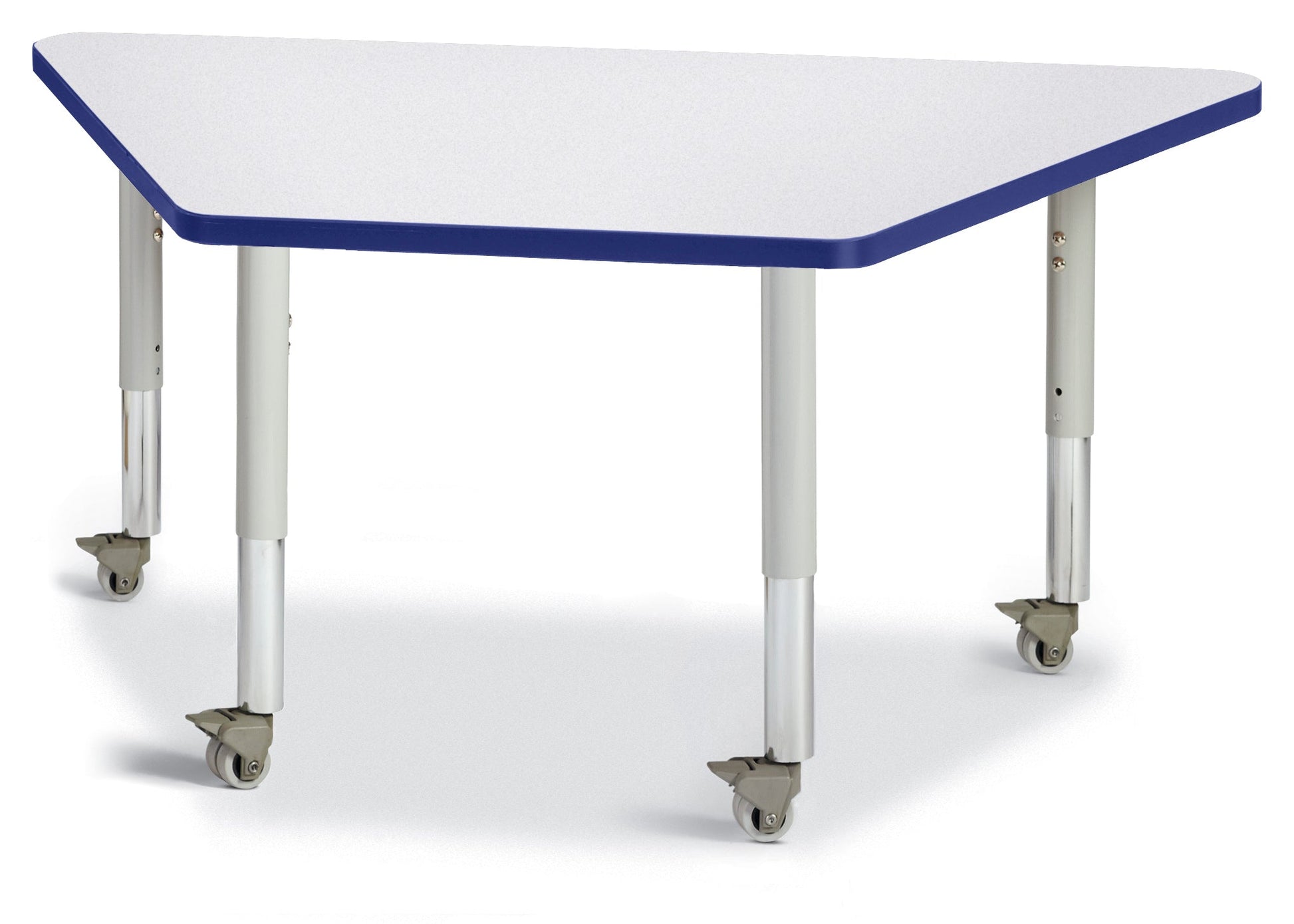 Jonti-Craft Trapezoid Rainbow Accents Activity Table with Heavy Duty Laminate Top (24" x 48") Mobile Height Adjustable Legs (20"- 31") - SchoolOutlet