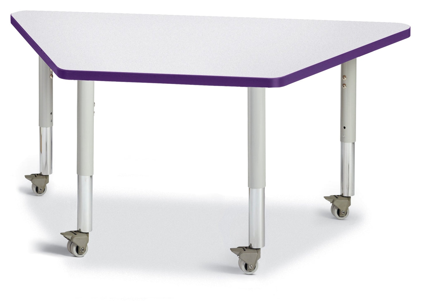 Jonti-Craft Trapezoid Rainbow Accents Activity Table with Heavy Duty Laminate Top (24" x 48") Mobile Height Adjustable Legs (20"- 31") - SchoolOutlet