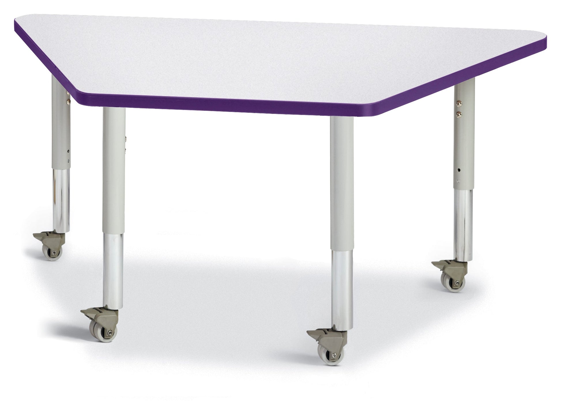 Jonti-Craft Trapezoid Rainbow Accents Activity Table with Heavy Duty Laminate Top (24" x 48") Mobile Height Adjustable Legs (20"- 31") - SchoolOutlet