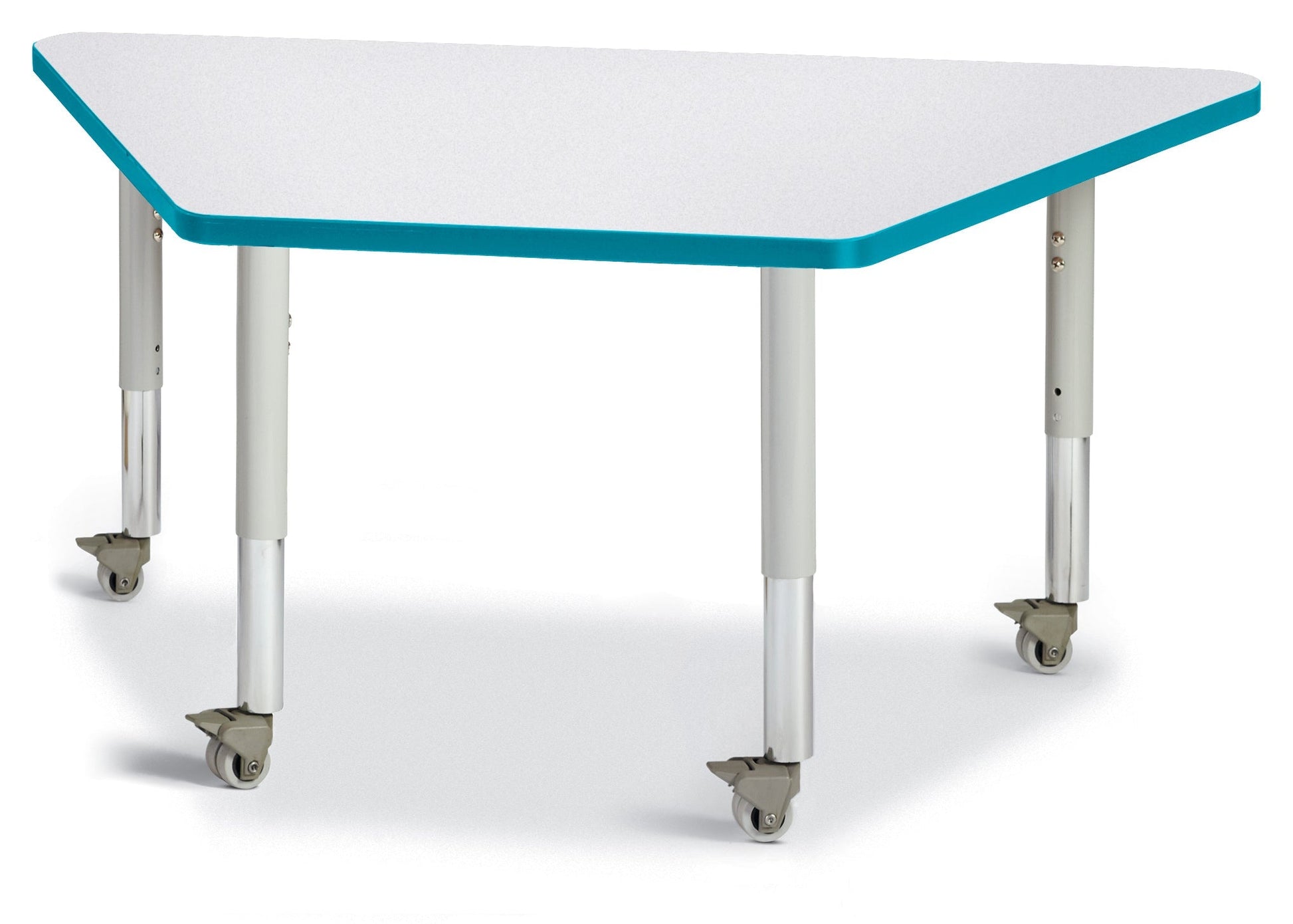 Jonti-Craft Trapezoid Rainbow Accents Activity Table with Heavy Duty Laminate Top (24" x 48") Mobile Height Adjustable Legs (20"- 31") - SchoolOutlet