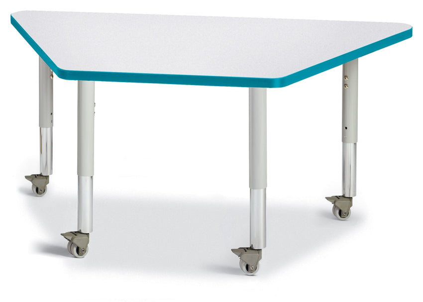 Jonti-Craft Trapezoid Rainbow Accents Activity Table with Heavy Duty Laminate Top (24" x 48") Mobile Height Adjustable Legs (20"- 31") - SchoolOutlet