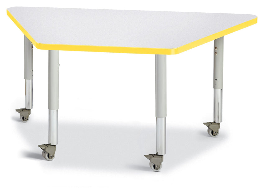 Jonti-Craft Trapezoid Rainbow Accents Activity Table with Heavy Duty Laminate Top (24" x 48") Mobile Height Adjustable Legs (20"- 31") - SchoolOutlet