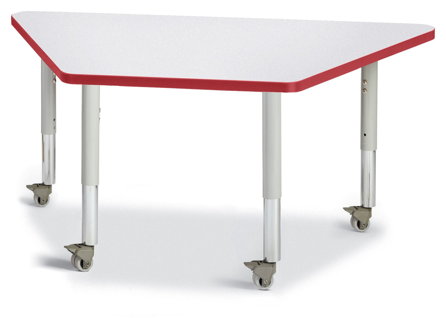 Jonti-Craft Trapezoid Rainbow Accents Activity Table with Heavy Duty Laminate Top (24" x 48") Mobile Height Adjustable Legs (20"- 31") - SchoolOutlet