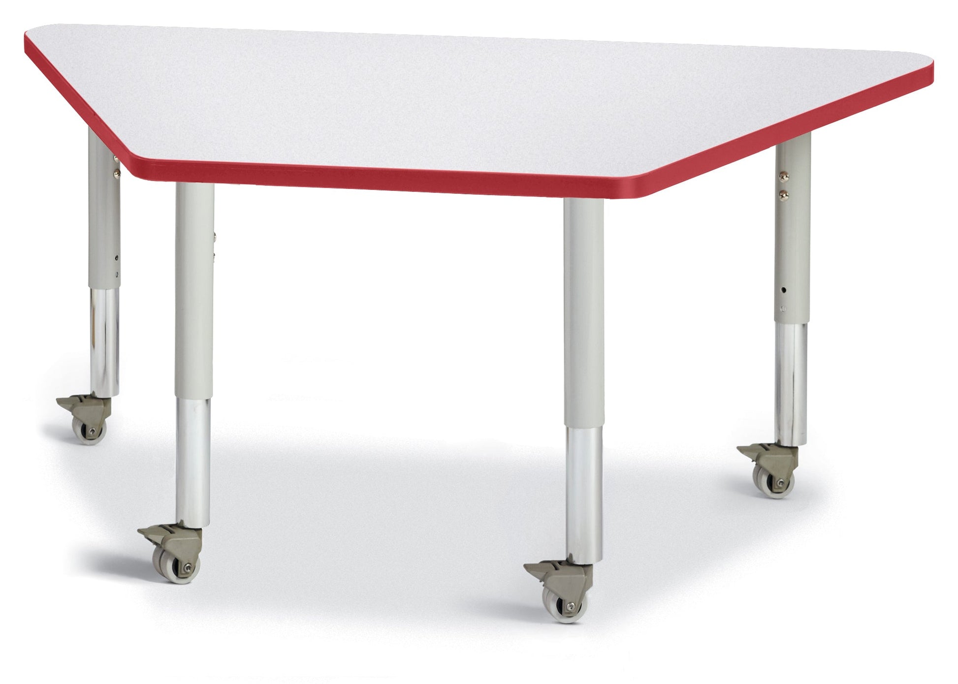 Jonti-Craft Trapezoid Rainbow Accents Activity Table with Heavy Duty Laminate Top (24" x 48") Mobile Height Adjustable Legs (20"- 31") - SchoolOutlet