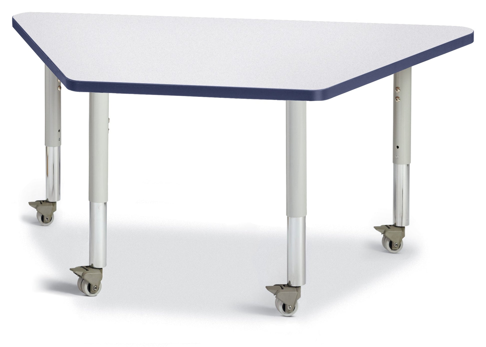 Jonti-Craft Trapezoid Rainbow Accents Activity Table with Heavy Duty Laminate Top (24" x 48") Mobile Height Adjustable Legs (20"- 31") - SchoolOutlet