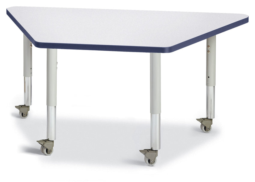 Jonti-Craft Trapezoid Rainbow Accents Activity Table with Heavy Duty Laminate Top (24" x 48") Mobile Height Adjustable Legs (20"- 31") - SchoolOutlet