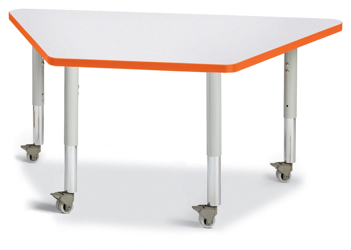 Jonti-Craft Trapezoid Rainbow Accents Activity Table with Heavy Duty Laminate Top (24" x 48") Mobile Height Adjustable Legs (20"- 31") - SchoolOutlet