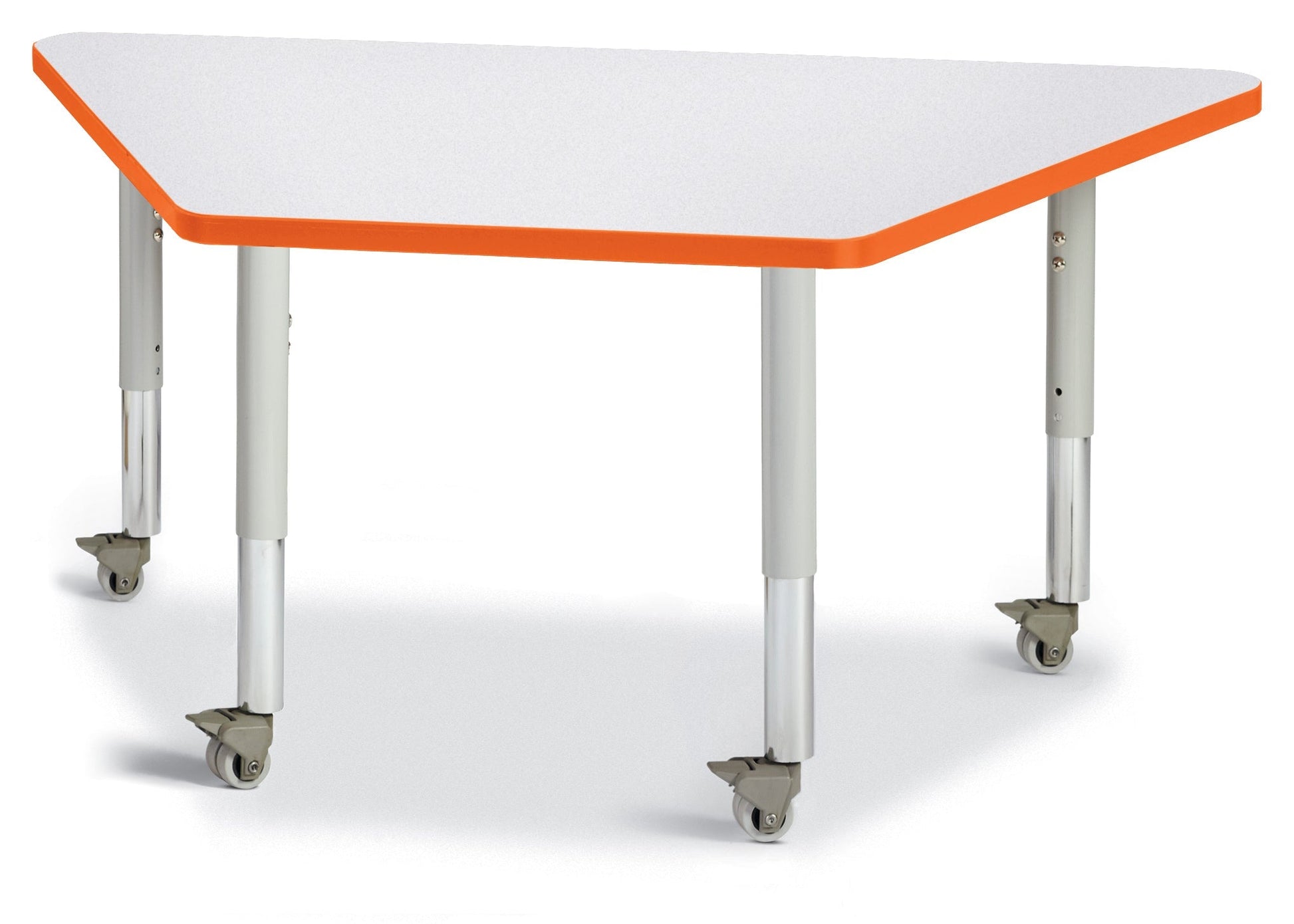 Jonti-Craft Trapezoid Rainbow Accents Activity Table with Heavy Duty Laminate Top (24" x 48") Mobile Height Adjustable Legs (20"- 31") - SchoolOutlet
