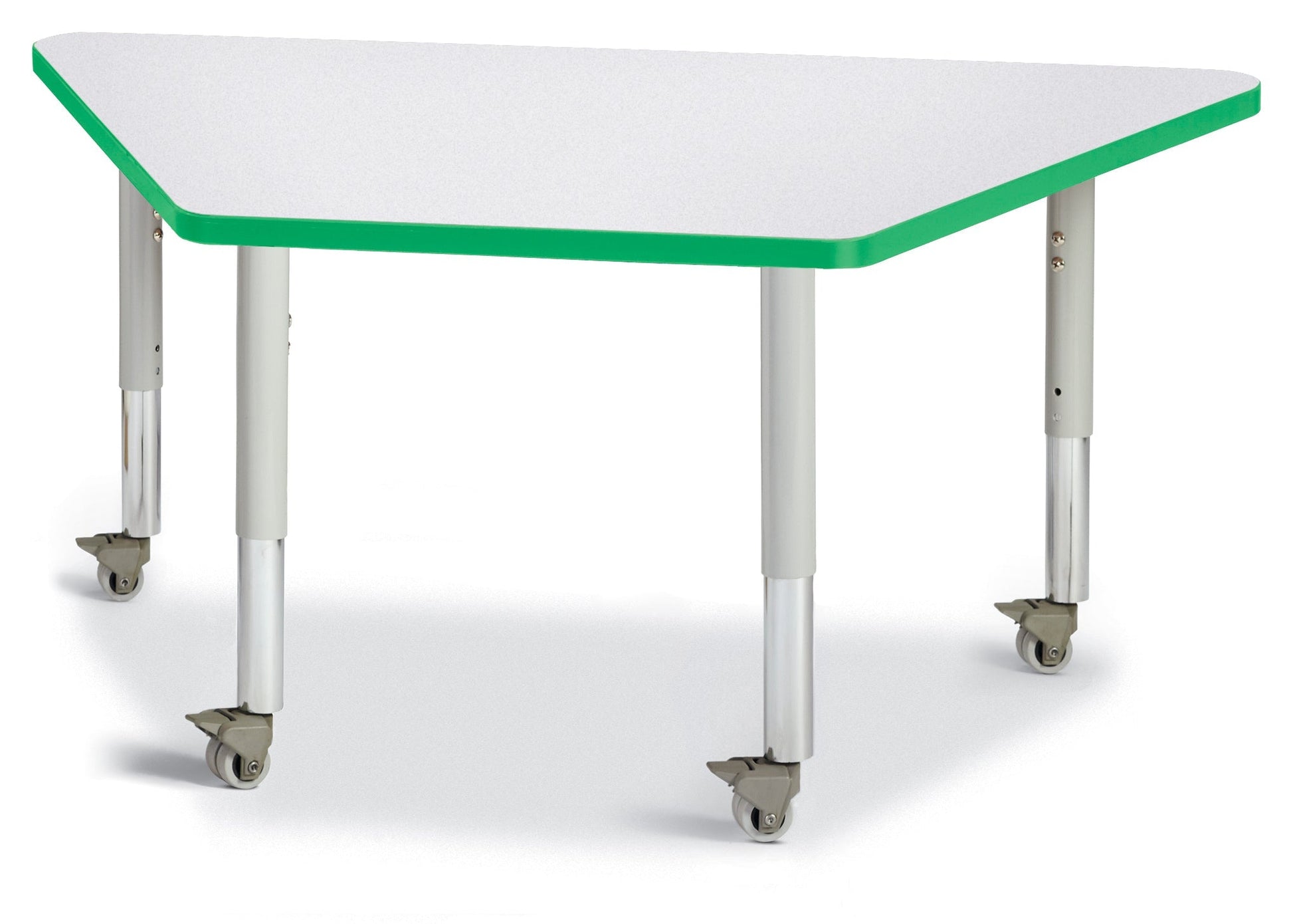 Jonti-Craft Trapezoid Rainbow Accents Activity Table with Heavy Duty Laminate Top (24" x 48") Mobile Height Adjustable Legs (20"- 31") - SchoolOutlet