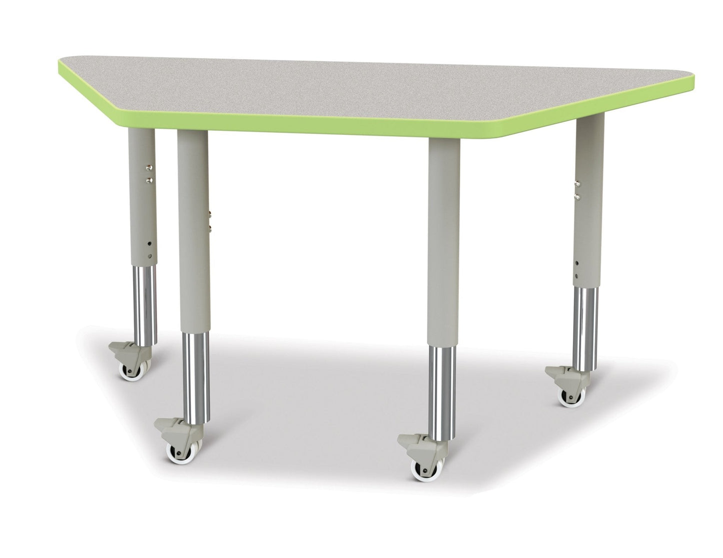 Jonti-Craft Trapezoid Rainbow Accents Activity Table with Heavy Duty Laminate Top (24" x 48") Mobile Height Adjustable Legs (20"- 31") - SchoolOutlet