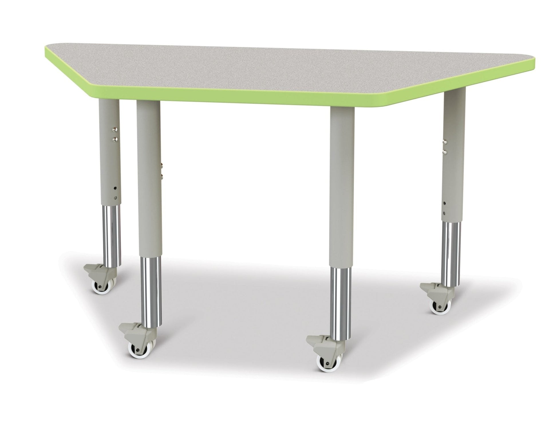 Jonti-Craft Trapezoid Rainbow Accents Activity Table with Heavy Duty Laminate Top (24" x 48") Mobile Height Adjustable Legs (20"- 31") - SchoolOutlet