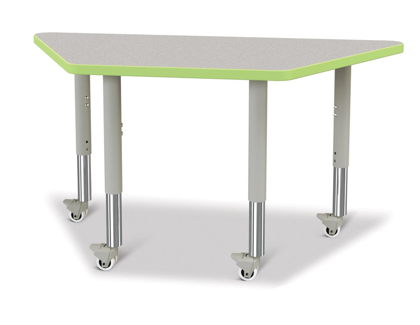 Jonti-Craft Trapezoid Rainbow Accents Activity Table with Heavy Duty Laminate Top (24" x 48") Mobile Height Adjustable Legs (20"- 31") - SchoolOutlet
