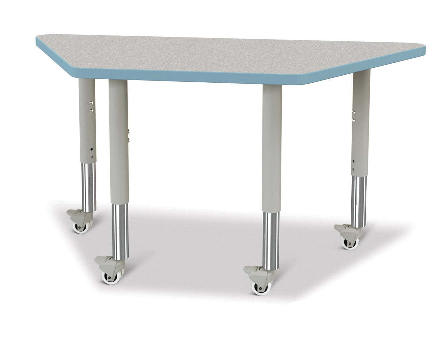 Jonti-Craft Trapezoid Rainbow Accents Activity Table with Heavy Duty Laminate Top (24" x 48") Mobile Height Adjustable Legs (20"- 31") - SchoolOutlet