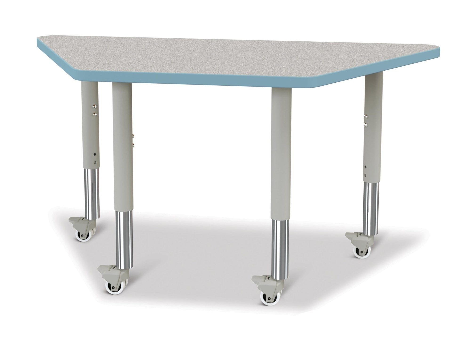 Jonti-Craft Trapezoid Rainbow Accents Activity Table with Heavy Duty Laminate Top (24" x 48") Mobile Height Adjustable Legs (20"- 31") - SchoolOutlet
