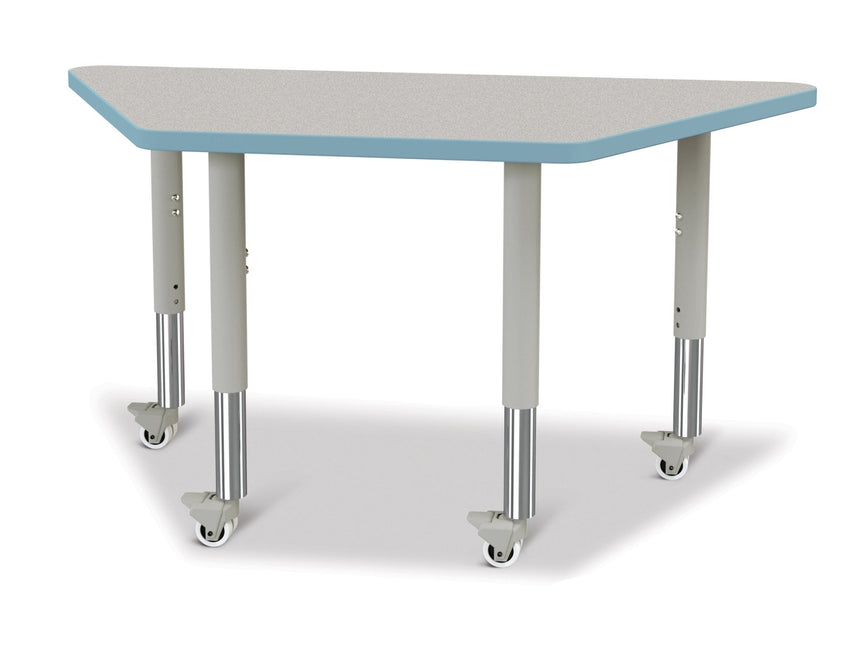 Jonti-Craft Trapezoid Rainbow Accents Activity Table with Heavy Duty Laminate Top (24" x 48") Mobile Height Adjustable Legs (20"- 31") - SchoolOutlet