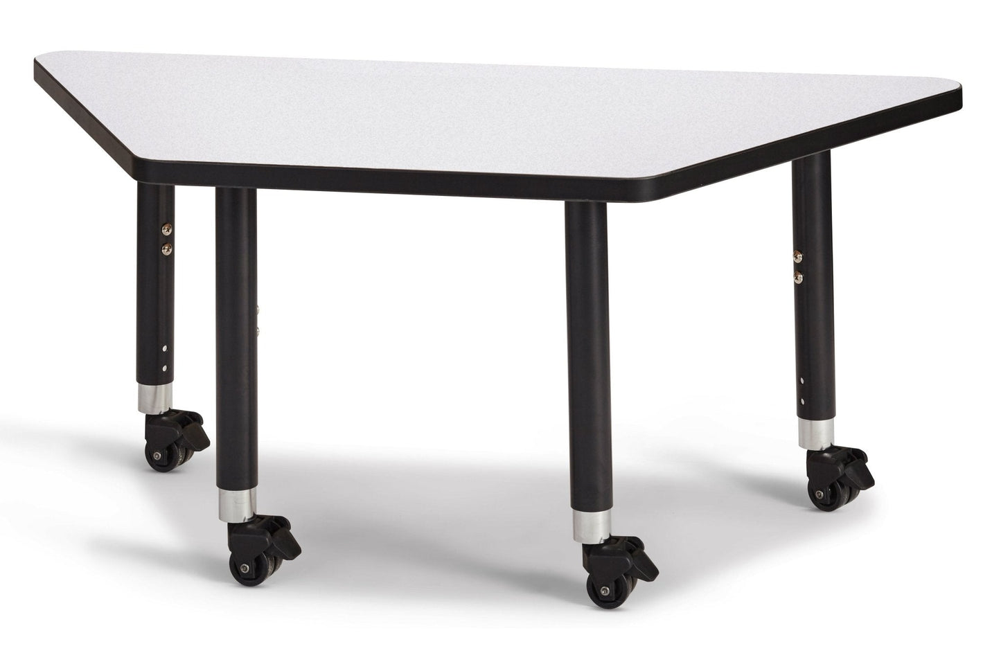 Jonti-Craft Trapezoid Rainbow Accents Activity Table with Heavy Duty Laminate Top (24" x 48") Mobile Height Adjustable Legs (20"- 31") - SchoolOutlet