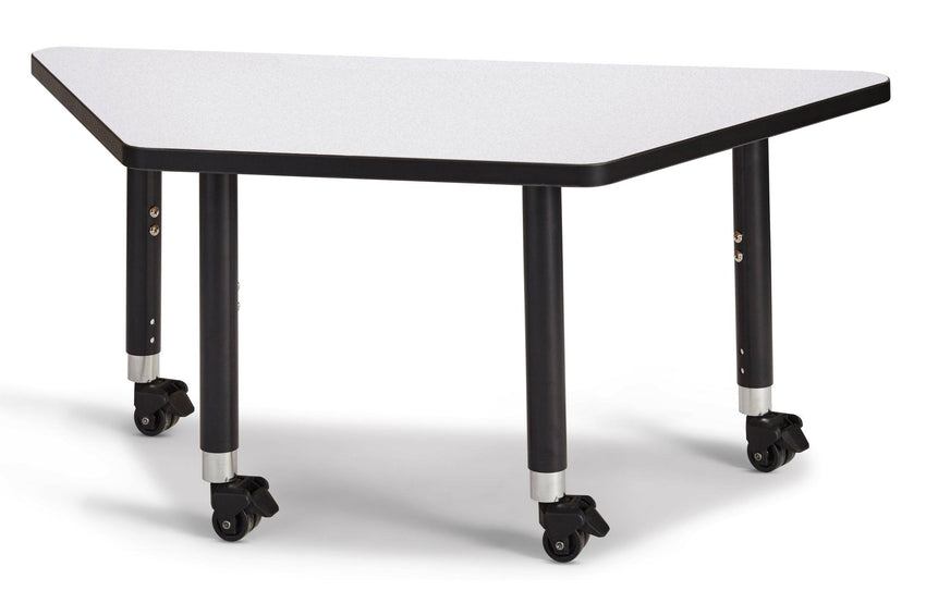 Jonti-Craft Trapezoid Rainbow Accents Activity Table with Heavy Duty Laminate Top (24" x 48") Mobile Height Adjustable Legs (20"- 31") - SchoolOutlet