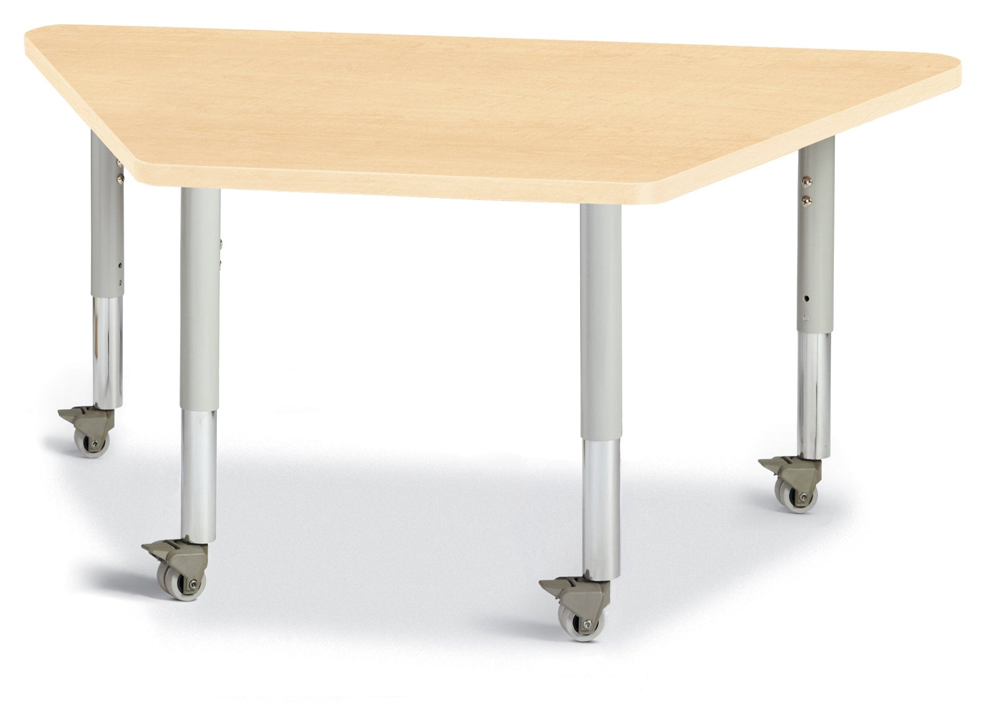 Jonti-Craft Trapezoid Rainbow Accents Activity Table with Heavy Duty Laminate Top (24" x 48") Mobile Height Adjustable Legs (20"- 31") - SchoolOutlet