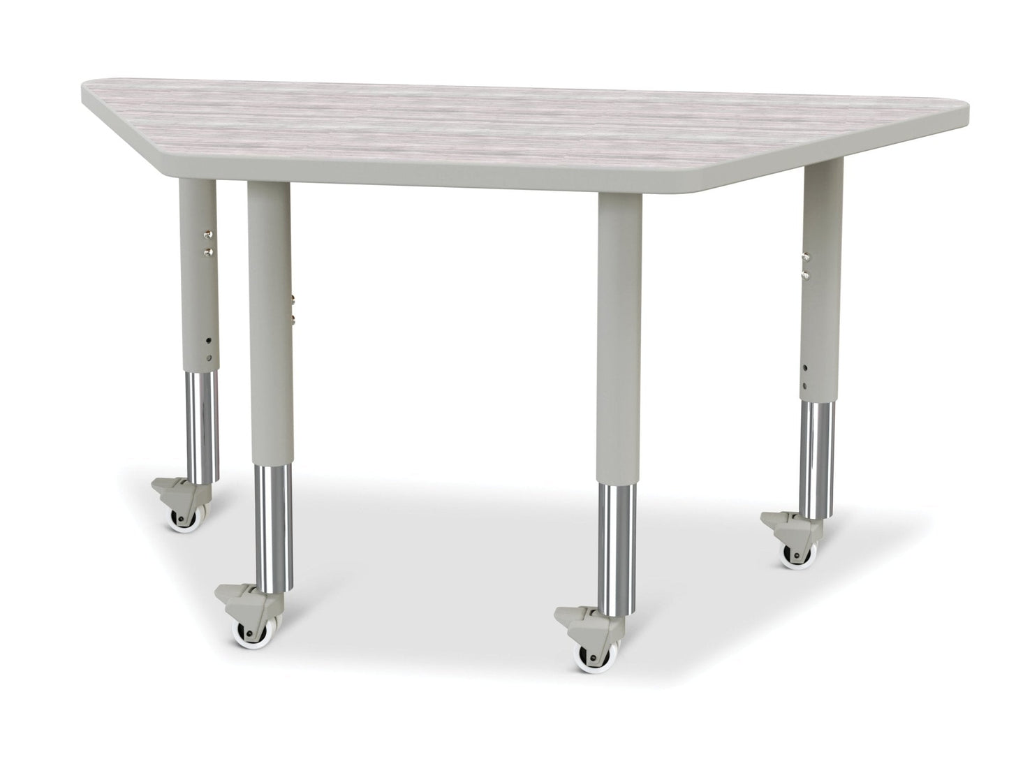Jonti-Craft Trapezoid Rainbow Accents Activity Table with Heavy Duty Laminate Top (24" x 48") Mobile Height Adjustable Legs (20"- 31") - SchoolOutlet