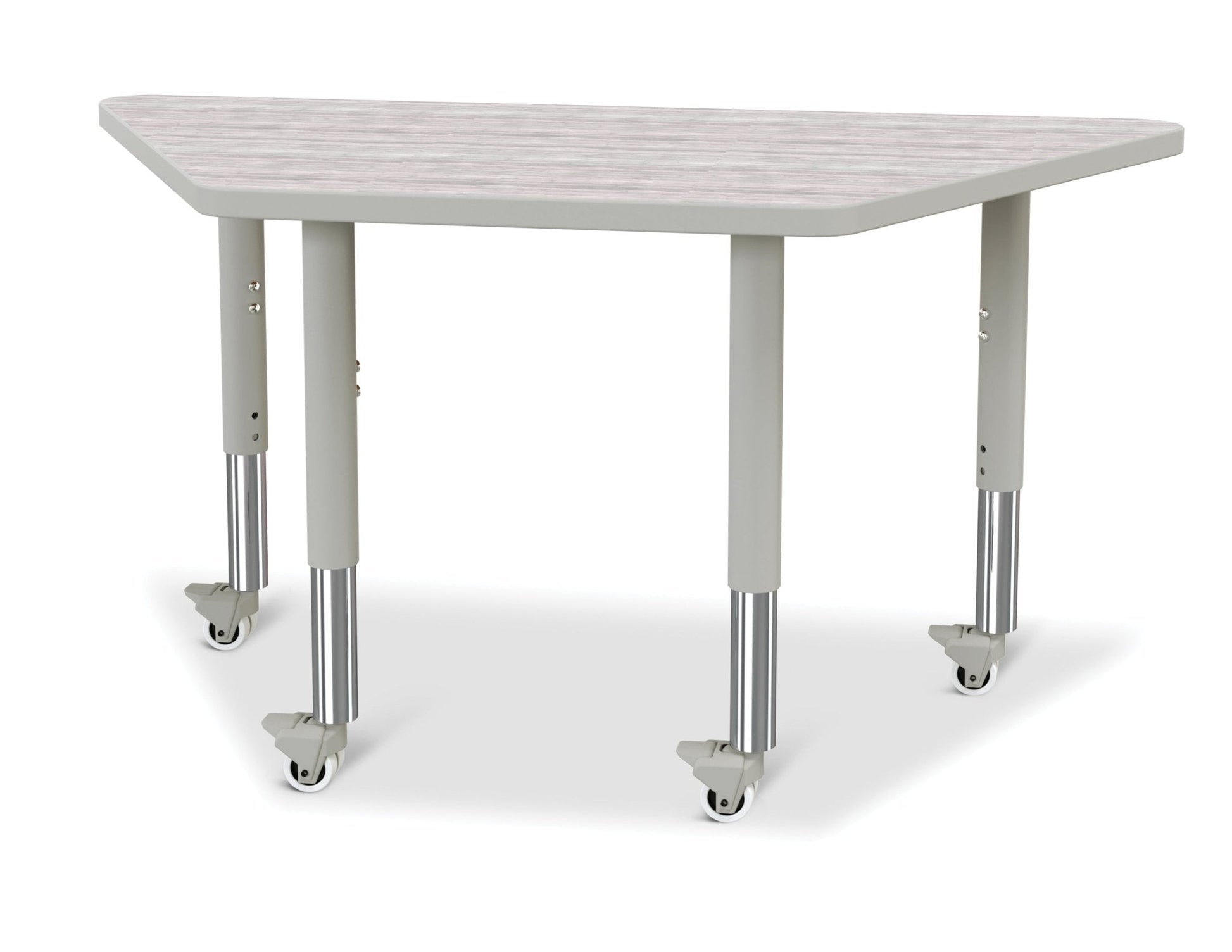 Jonti-Craft Trapezoid Rainbow Accents Activity Table with Heavy Duty Laminate Top (24" x 48") Mobile Height Adjustable Legs (20"- 31") - SchoolOutlet