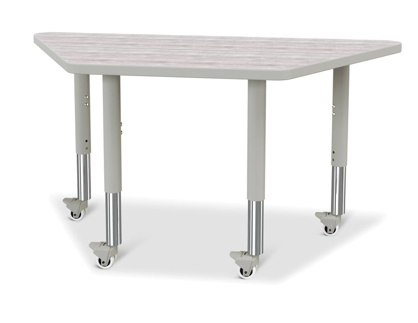 Jonti-Craft Trapezoid Rainbow Accents Activity Table with Heavy Duty Laminate Top (24" x 48") Mobile Height Adjustable Legs (20"- 31") - SchoolOutlet