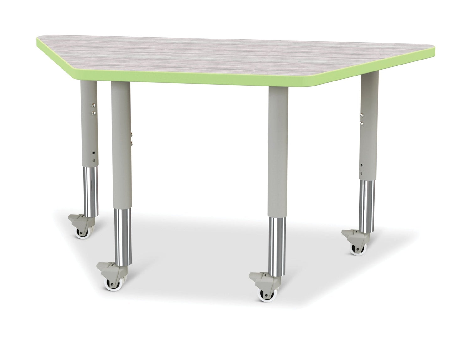 Jonti-Craft Trapezoid Rainbow Accents Activity Table with Heavy Duty Laminate Top (24" x 48") Mobile Height Adjustable Legs (20"- 31") - SchoolOutlet
