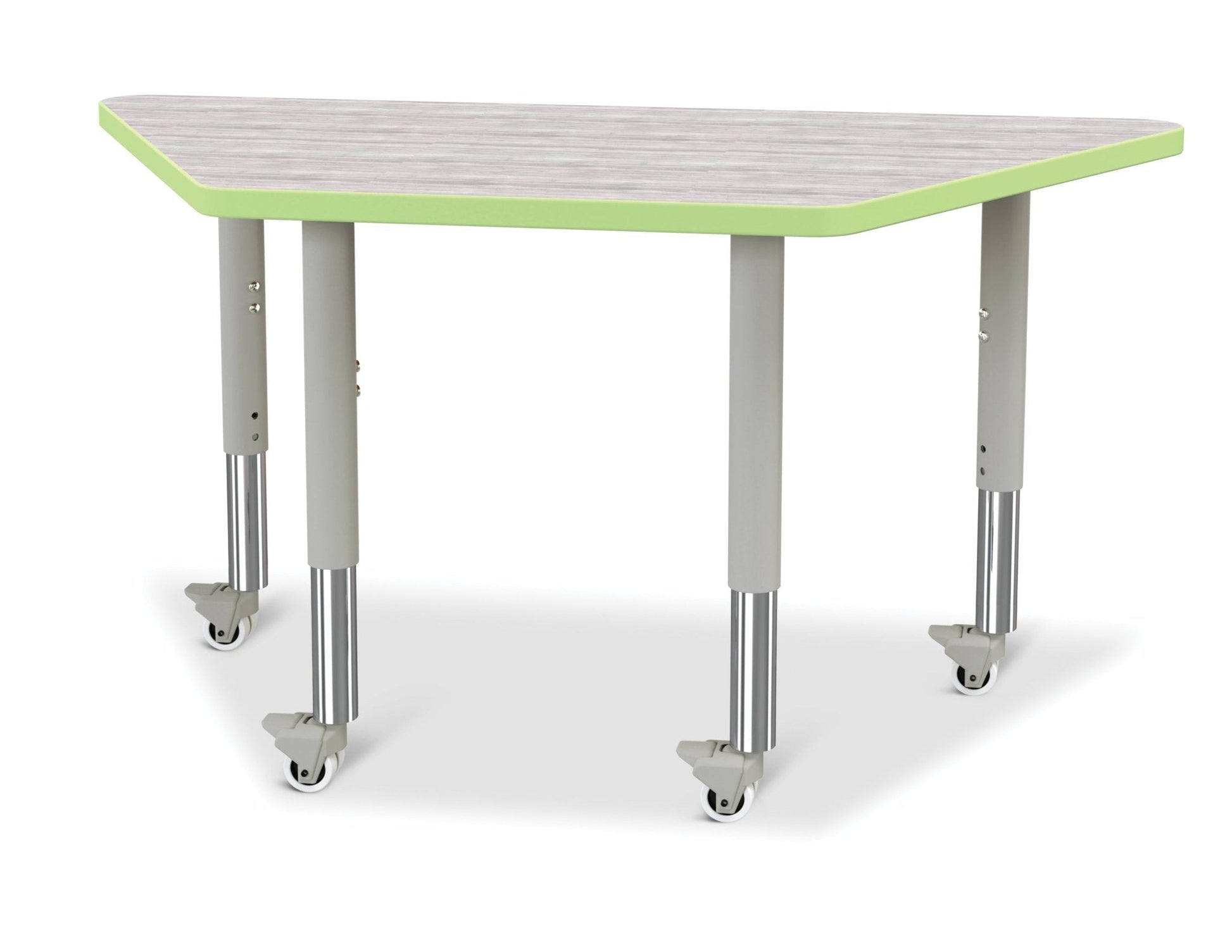 Jonti-Craft Trapezoid Rainbow Accents Activity Table with Heavy Duty Laminate Top (24" x 48") Mobile Height Adjustable Legs (20"- 31") - SchoolOutlet