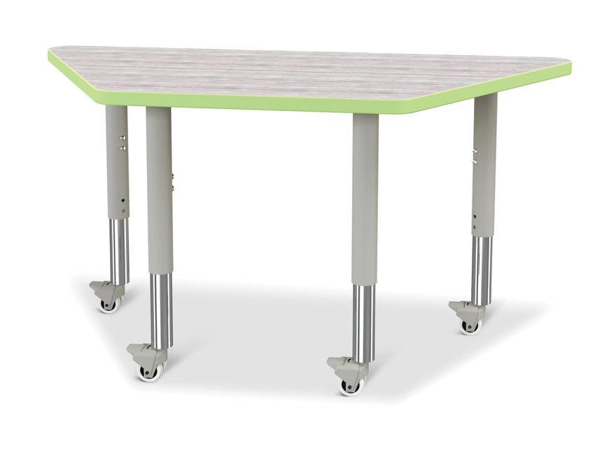 Jonti-Craft Trapezoid Rainbow Accents Activity Table with Heavy Duty Laminate Top (24" x 48") Mobile Height Adjustable Legs (20"- 31") - SchoolOutlet