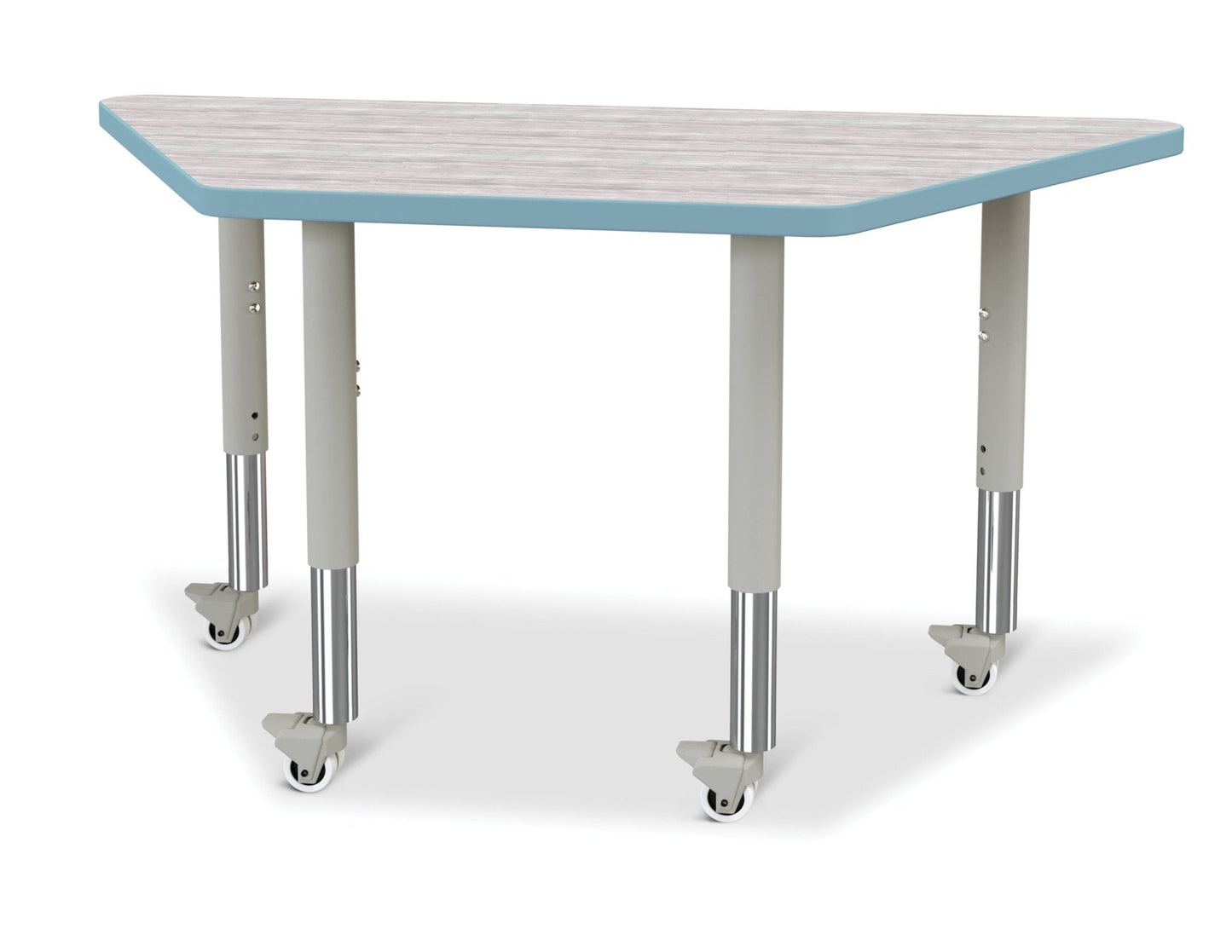 Jonti-Craft Trapezoid Rainbow Accents Activity Table with Heavy Duty Laminate Top (24" x 48") Mobile Height Adjustable Legs (20"- 31") - SchoolOutlet