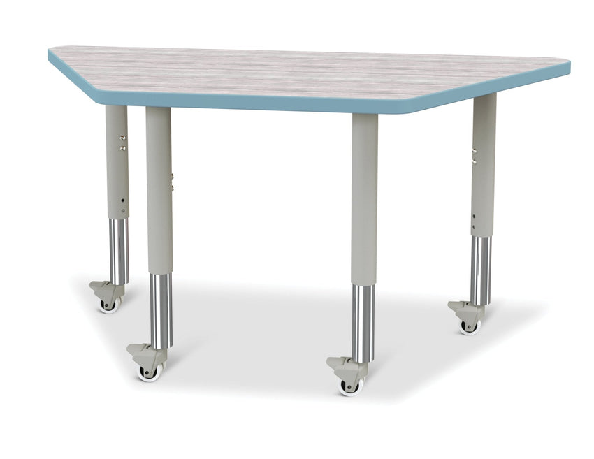 Jonti-Craft Trapezoid Rainbow Accents Activity Table with Heavy Duty Laminate Top (24" x 48") Mobile Height Adjustable Legs (20"- 31") - SchoolOutlet